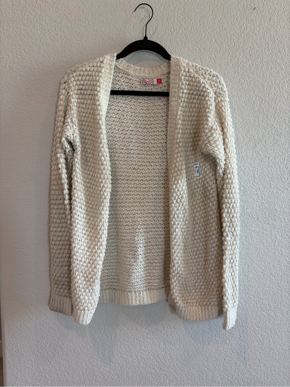 SO Cream Gold Metallic Open Knit Cardigan Sweater Size 16